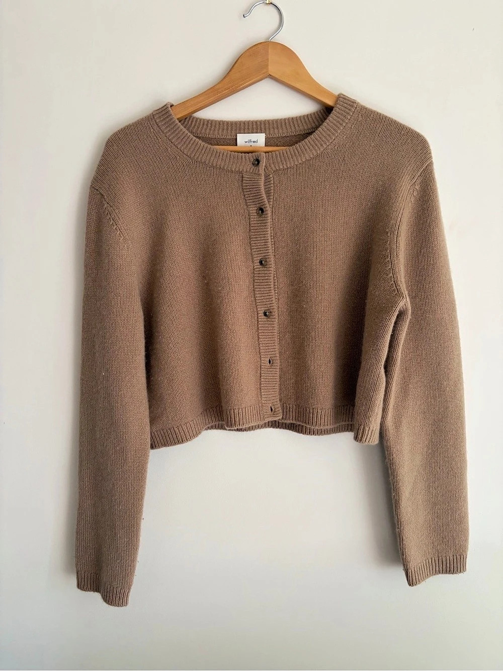 Aritzia - Wilfred - Cashmere Cropped Cardigan in Camel Size Medium